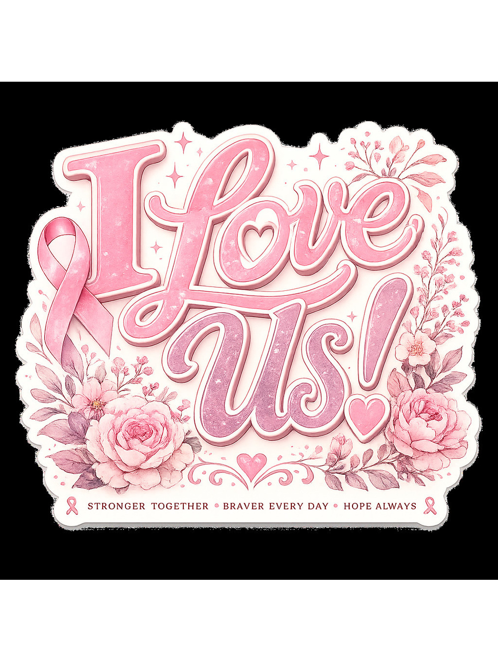 I Love Us! Breast Cancer Awareness 2” x 3” Waterproof Sticker
